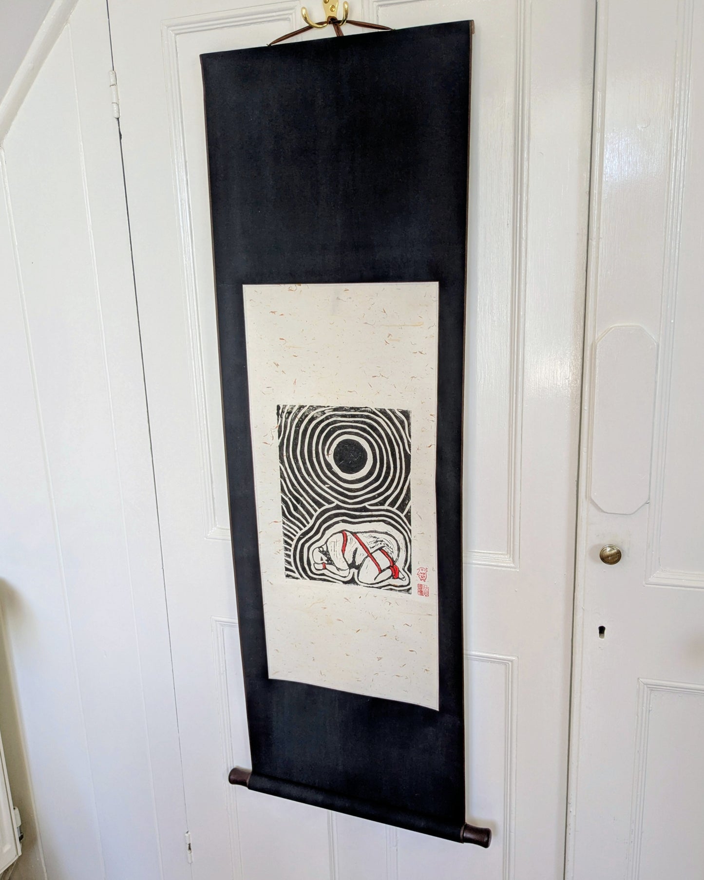 Wilbur Hurley - ‘Orchid’ - Linoleum Press on Chinese Scroll