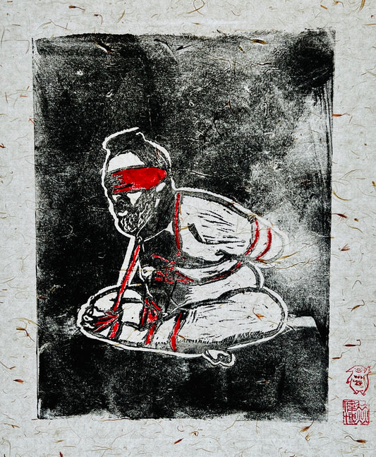 Wilbur Hurley - ‘Chrysanthemum’ - Linoleum Press on Chinese Scroll