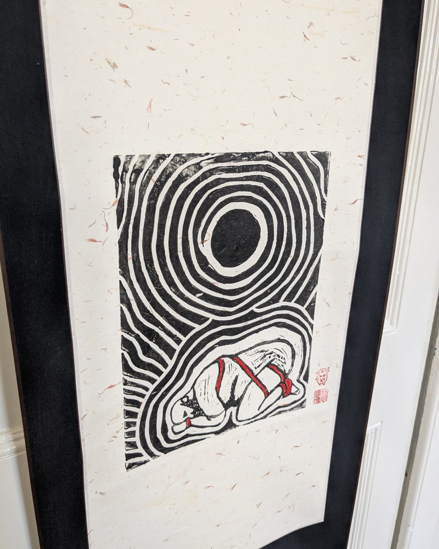 Wilbur Hurley - ‘Orchid’ - Linoleum Press on Chinese Scroll