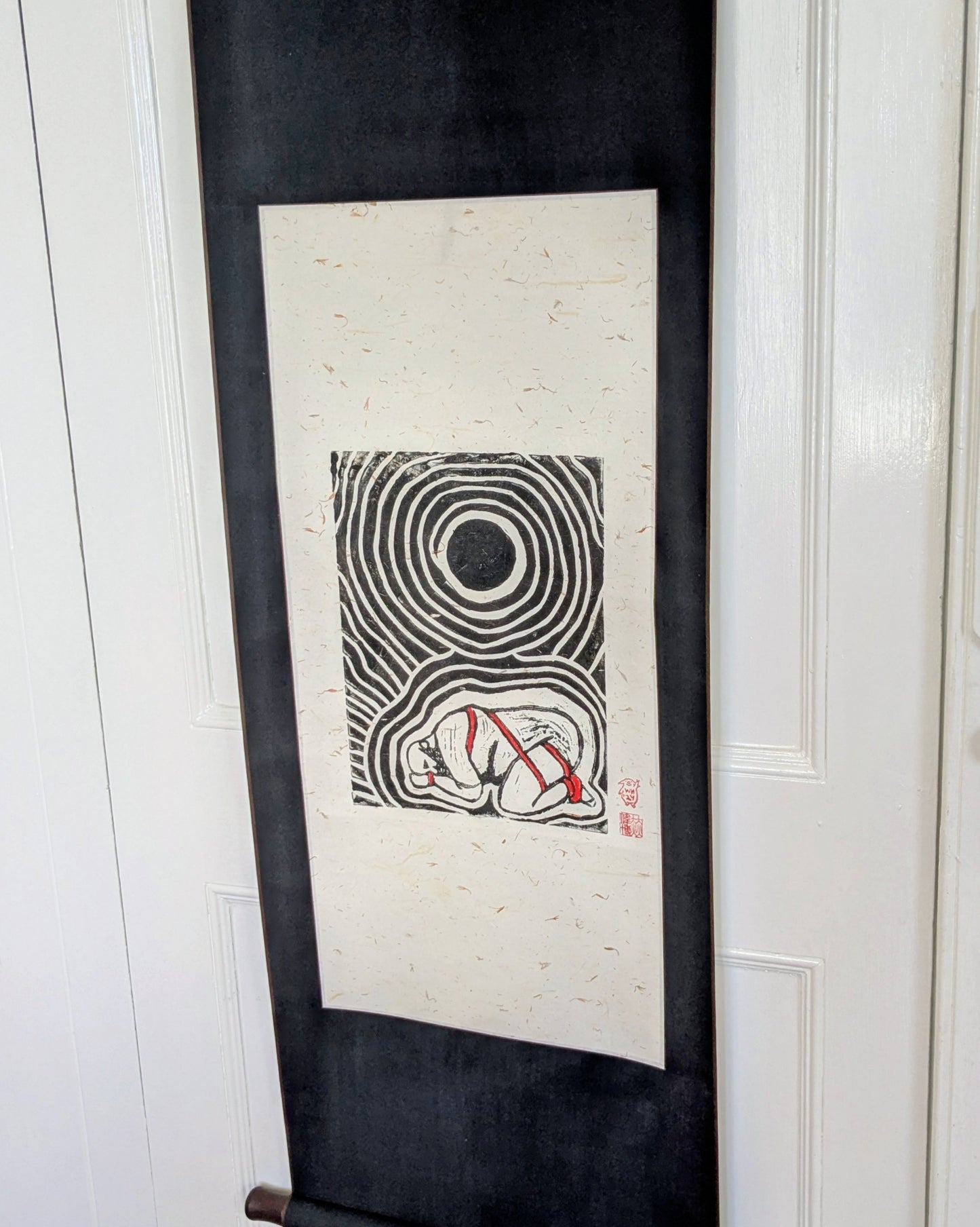 Wilbur Hurley - ‘Orchid’ - Linoleum Press on Chinese Scroll