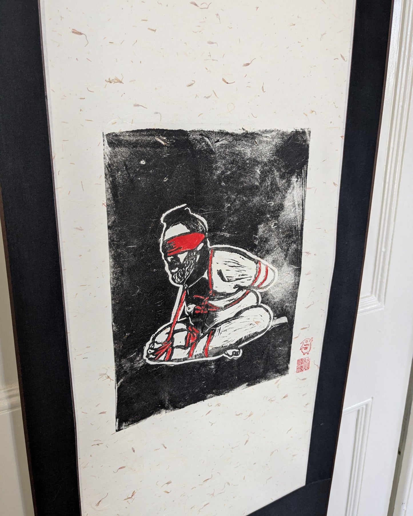 Wilbur Hurley - ‘Chrysanthemum’ - Linoleum Press on Chinese Scroll