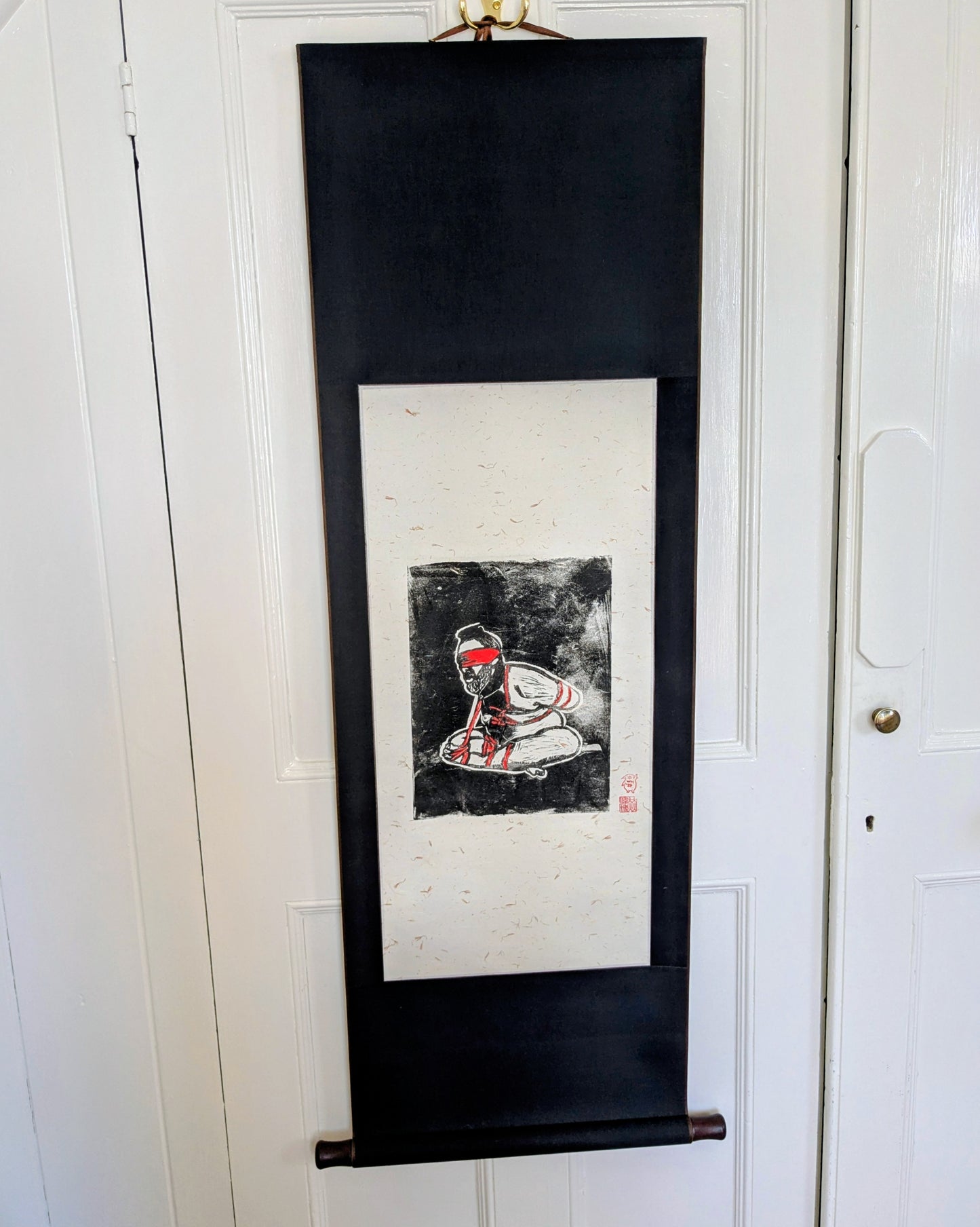 Wilbur Hurley - ‘Chrysanthemum’ - Linoleum Press on Chinese Scroll