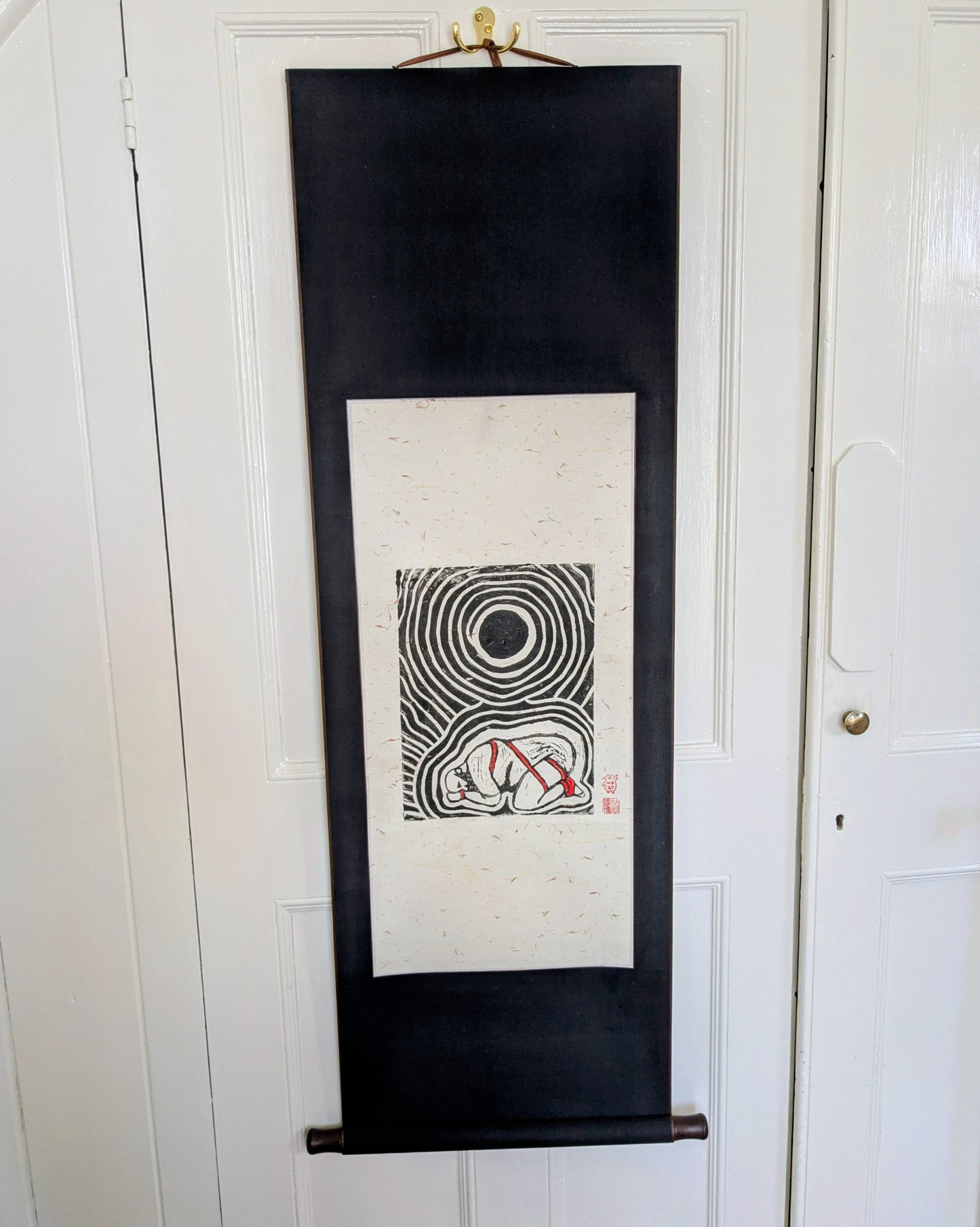 Wilbur Hurley - ‘Orchid’ - Linoleum Press on Chinese Scroll