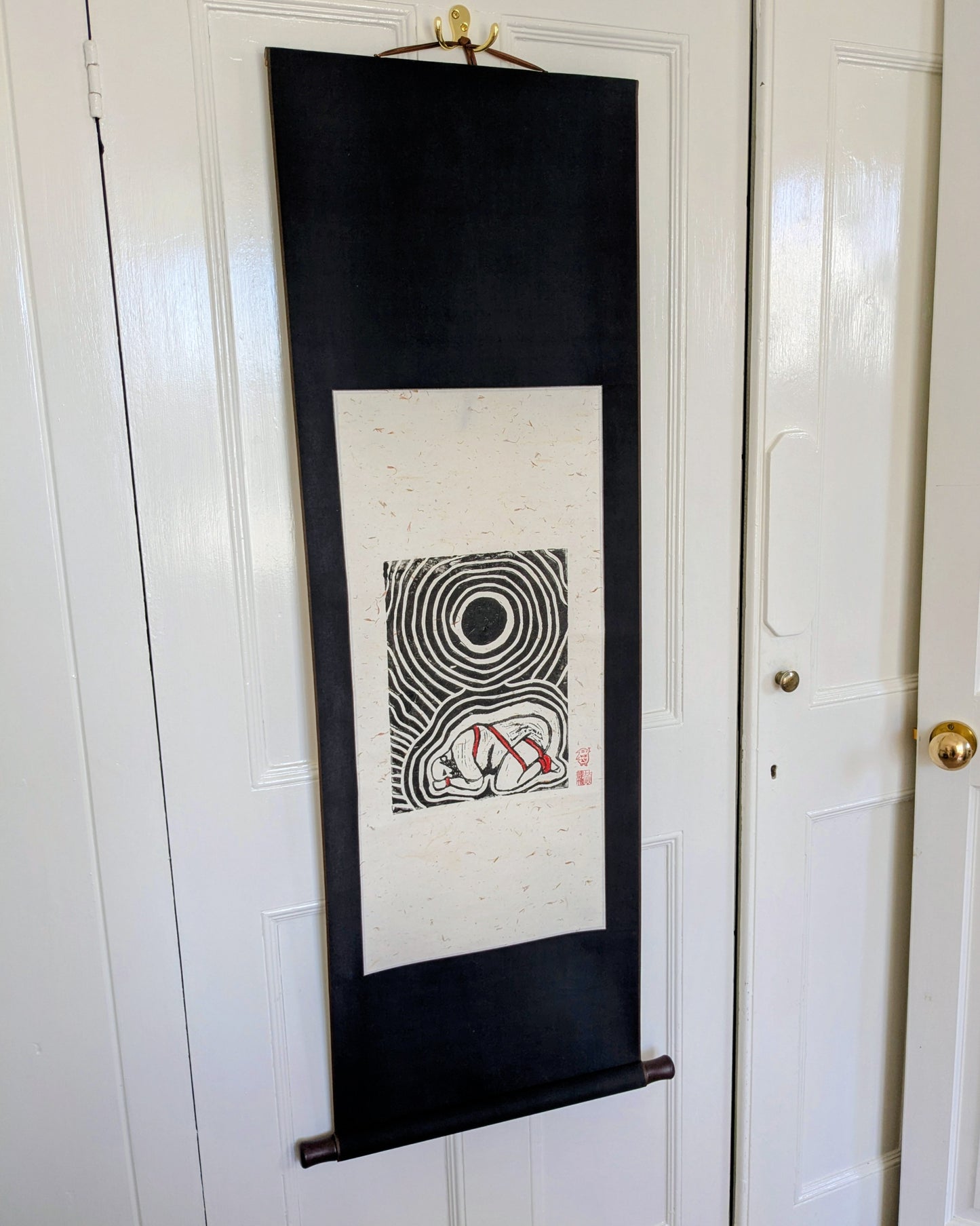 Wilbur Hurley - ‘Orchid’ - Linoleum Press on Chinese Scroll