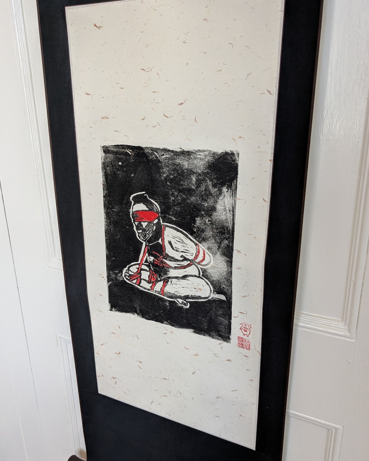 Wilbur Hurley - ‘Chrysanthemum’ - Linoleum Press on Chinese Scroll