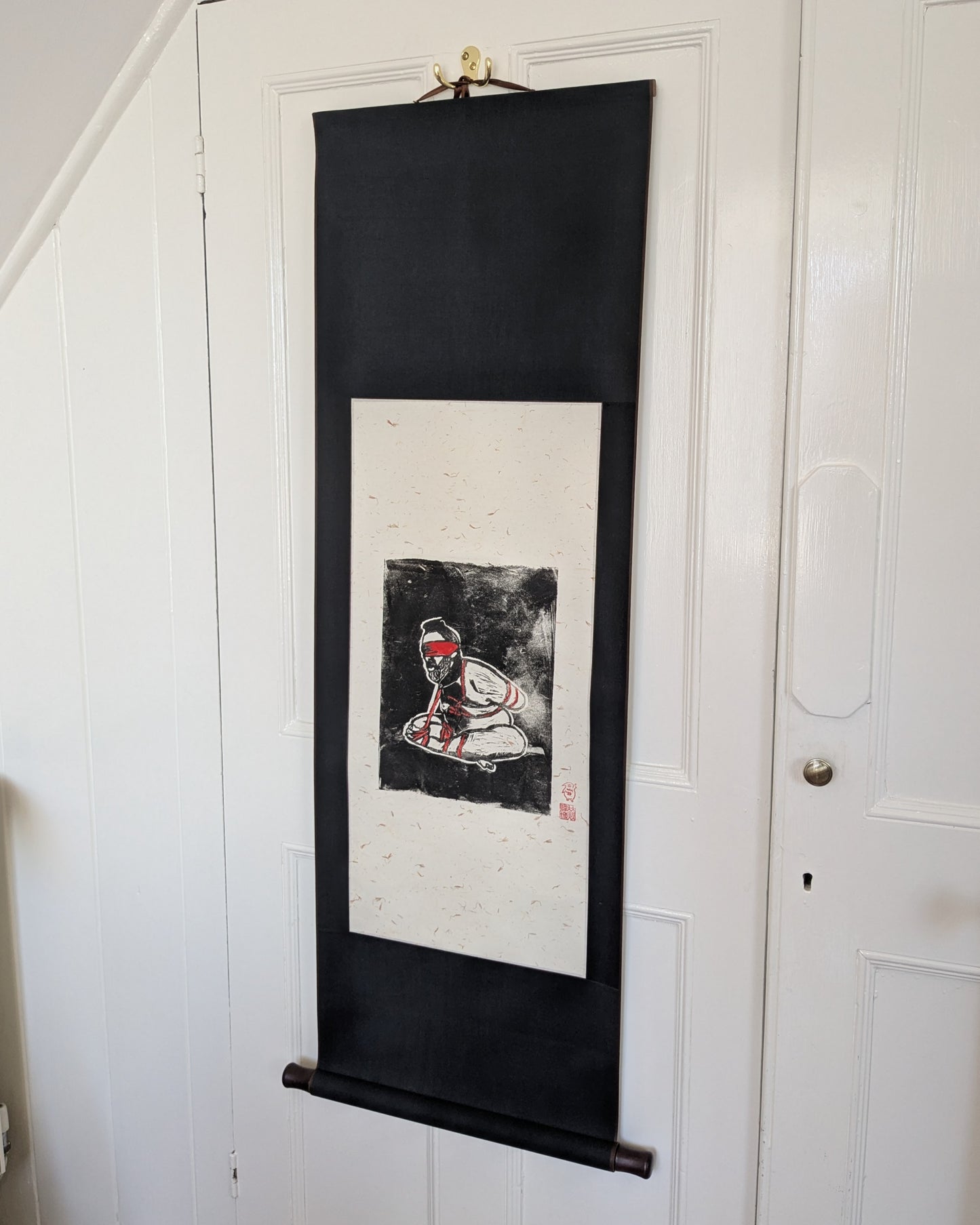 Wilbur Hurley - ‘Chrysanthemum’ - Linoleum Press on Chinese Scroll