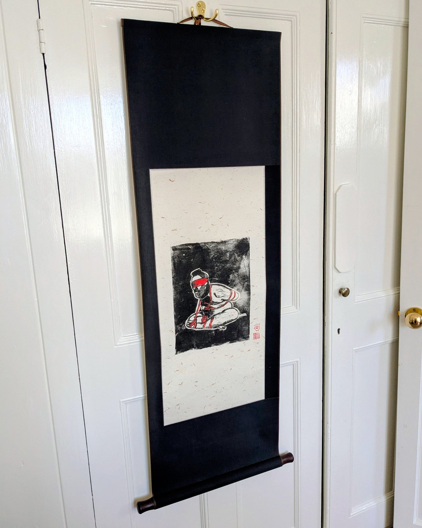 Wilbur Hurley - ‘Chrysanthemum’ - Linoleum Press on Chinese Scroll