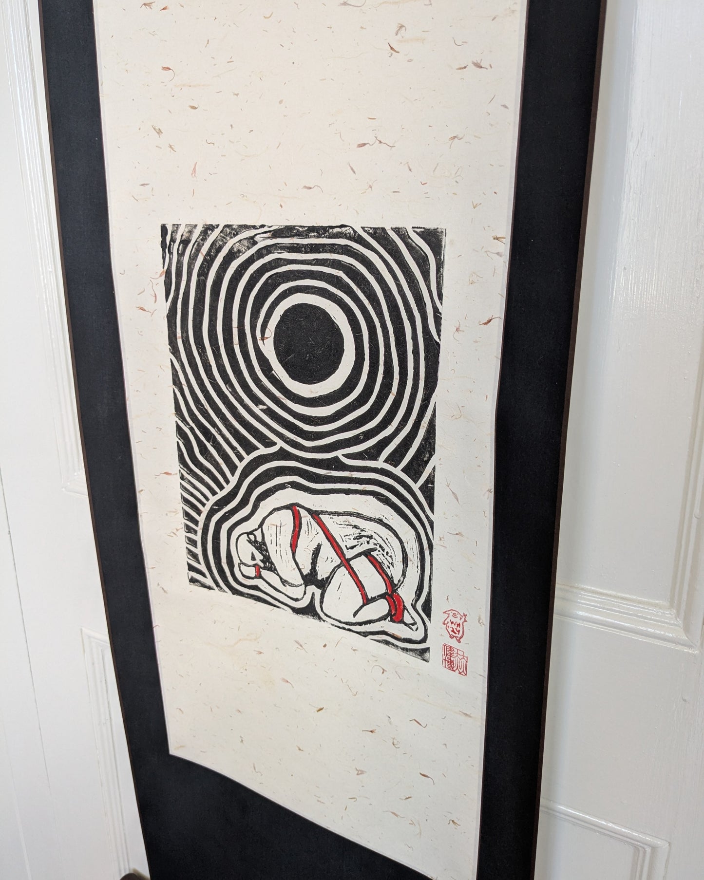 Wilbur Hurley - ‘Orchid’ - Linoleum Press on Chinese Scroll