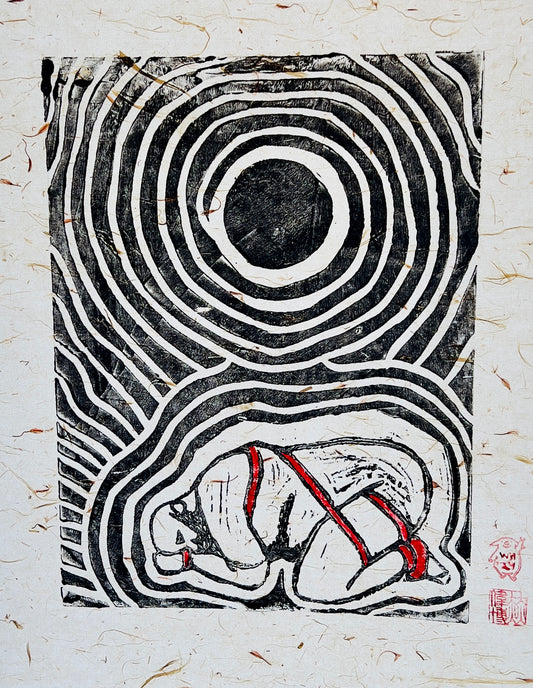 Wilbur Hurley - ‘Orchid’ - Linoleum Press on Chinese Scroll