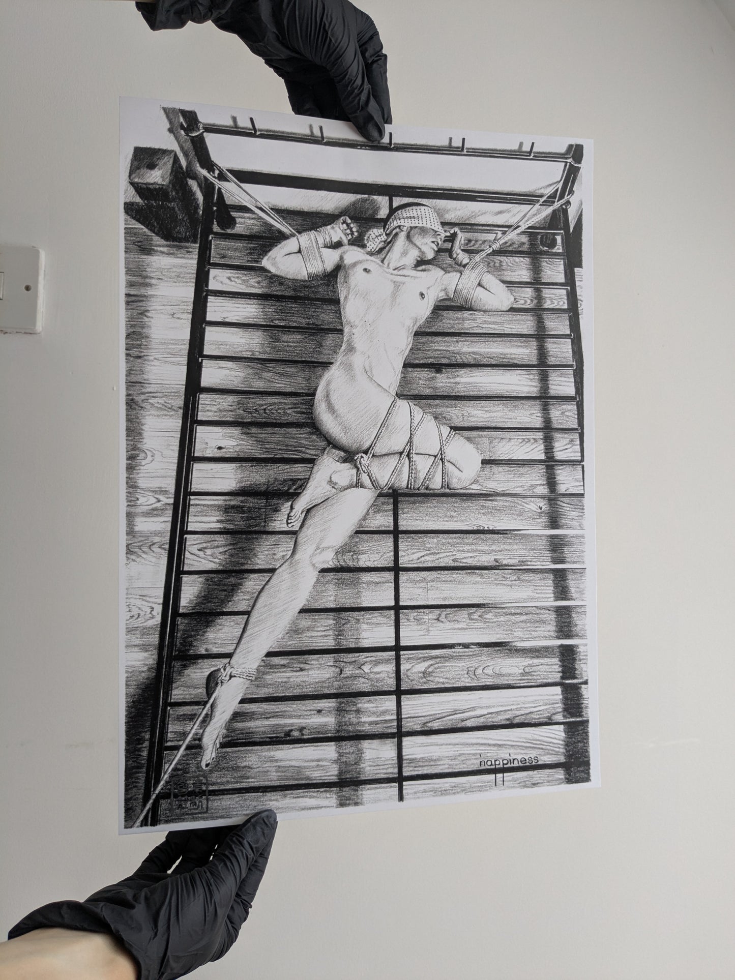 'Tied on a bedframe' - A3 - Nappiness - Art print